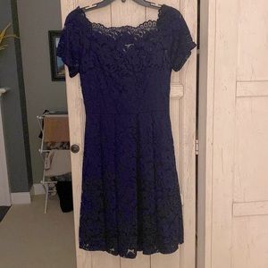 Blue lace party dress with 90% nylon, 10% spandex